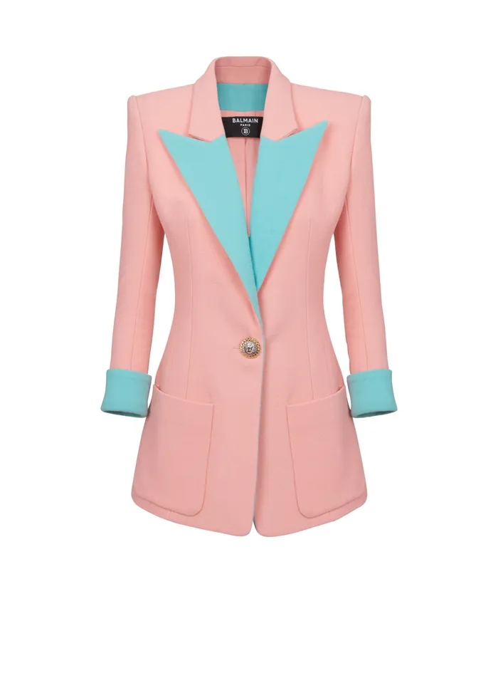1button Double Crepe Twotone Jacket Pink Women Balmain Jackets And Blazers