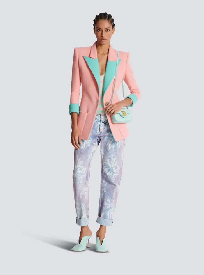1button Double Crepe Twotone Jacket Pink Women Balmain Jackets And Blazers