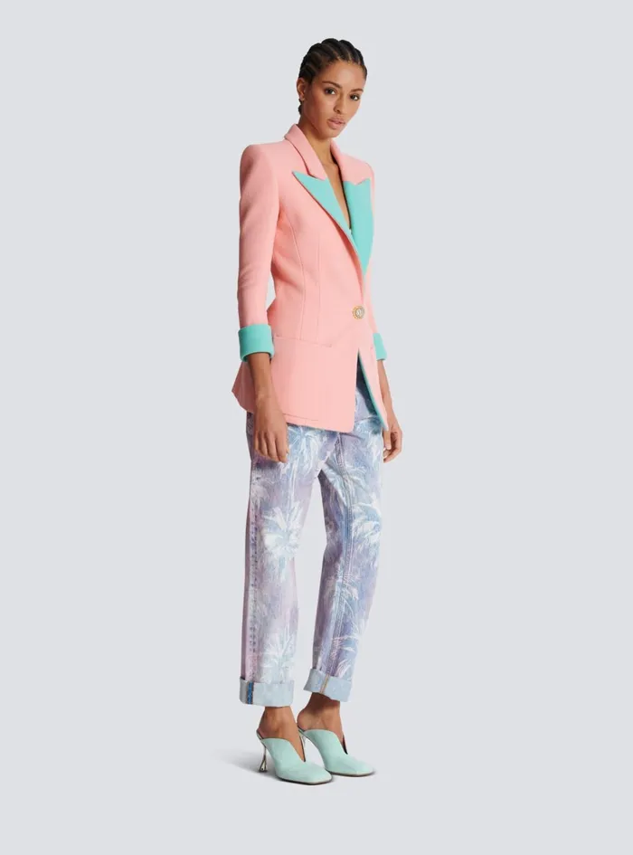 1button Double Crepe Twotone Jacket Pink Women Balmain Jackets And Blazers
