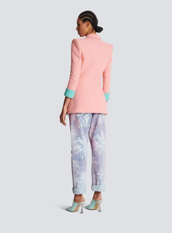 1button Double Crepe Twotone Jacket Pink Women Balmain Jackets And Blazers