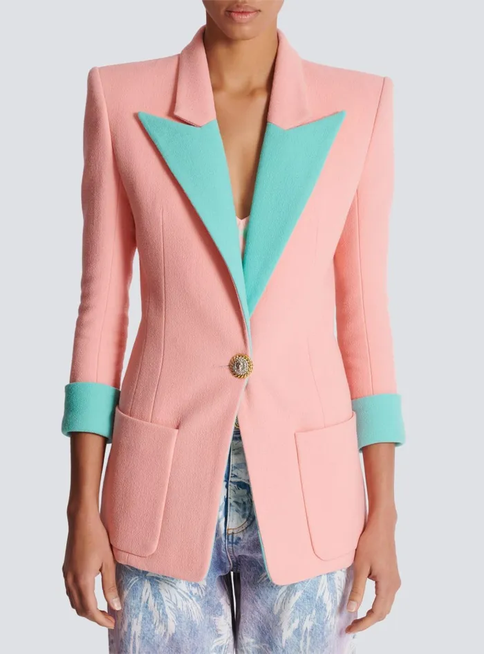 1button Double Crepe Twotone Jacket Pink Women Balmain Jackets And Blazers