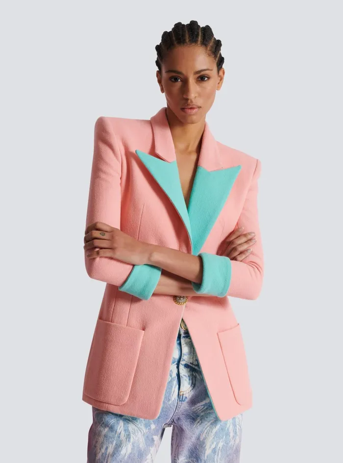 1button Double Crepe Twotone Jacket Pink Women Balmain Jackets And Blazers