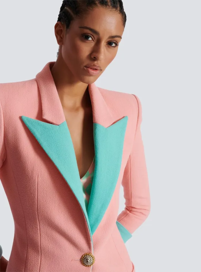 1button Double Crepe Twotone Jacket Pink Women Balmain Jackets And Blazers