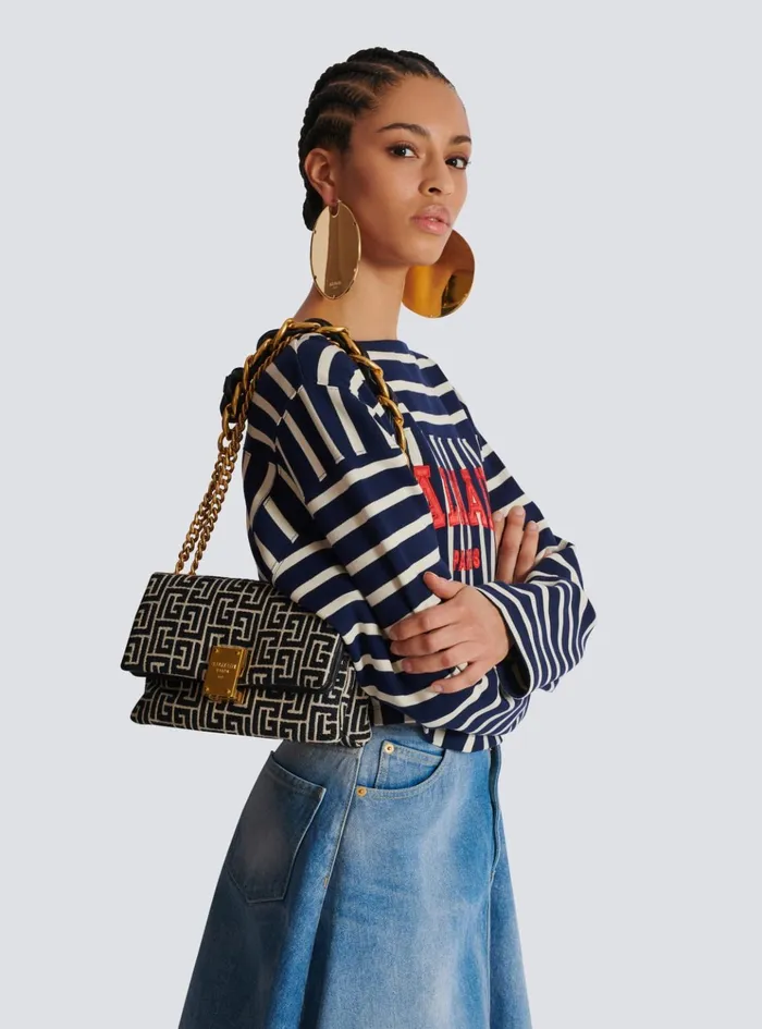 1945 Soft Small Bag With Jacquard Monogram Black Women Balmain Crossbody Bags