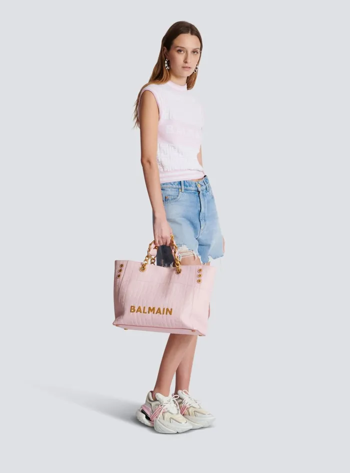 1945 Soft Tote Bag In Grained Calfskin Pink Women Balmain Tote Bags