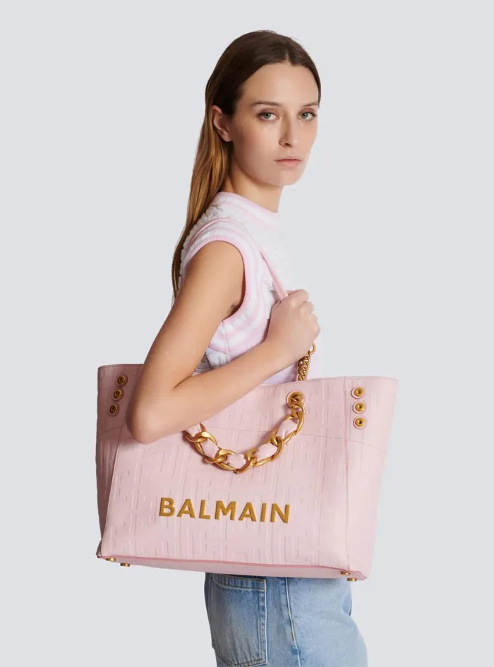 1945 Soft Tote Bag In Grained Calfskin Pink Women Balmain Tote Bags