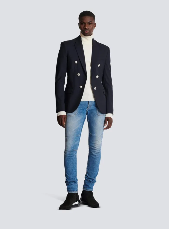 6button Wool Jacket Navy Men Balmain Jackets And Blazers