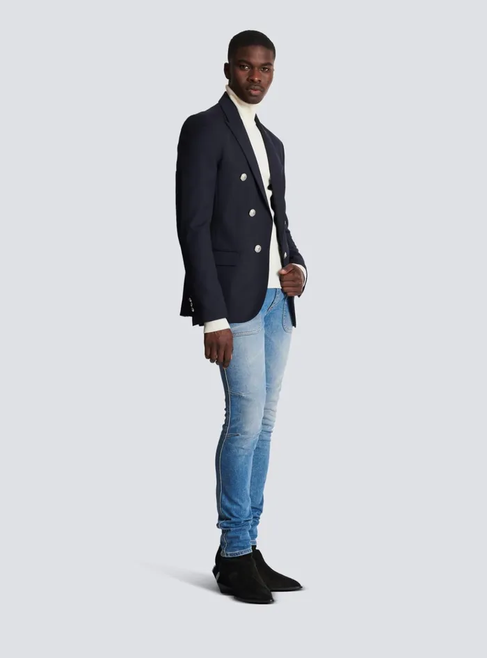 6button Wool Jacket Navy Men Balmain Jackets And Blazers