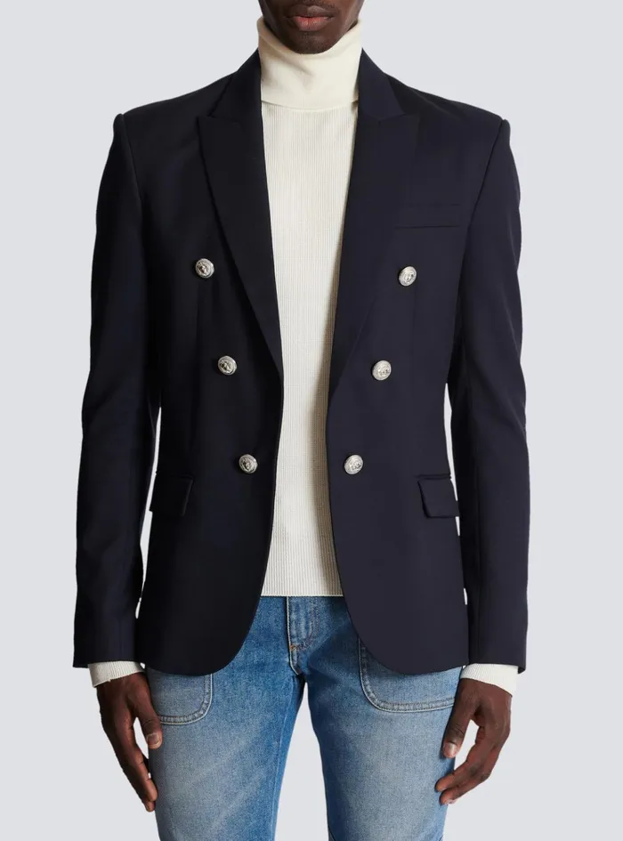6button Wool Jacket Navy Men Balmain Jackets And Blazers
