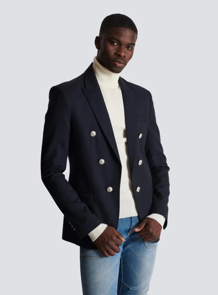 6button Wool Jacket Navy Men Balmain Jackets And Blazers