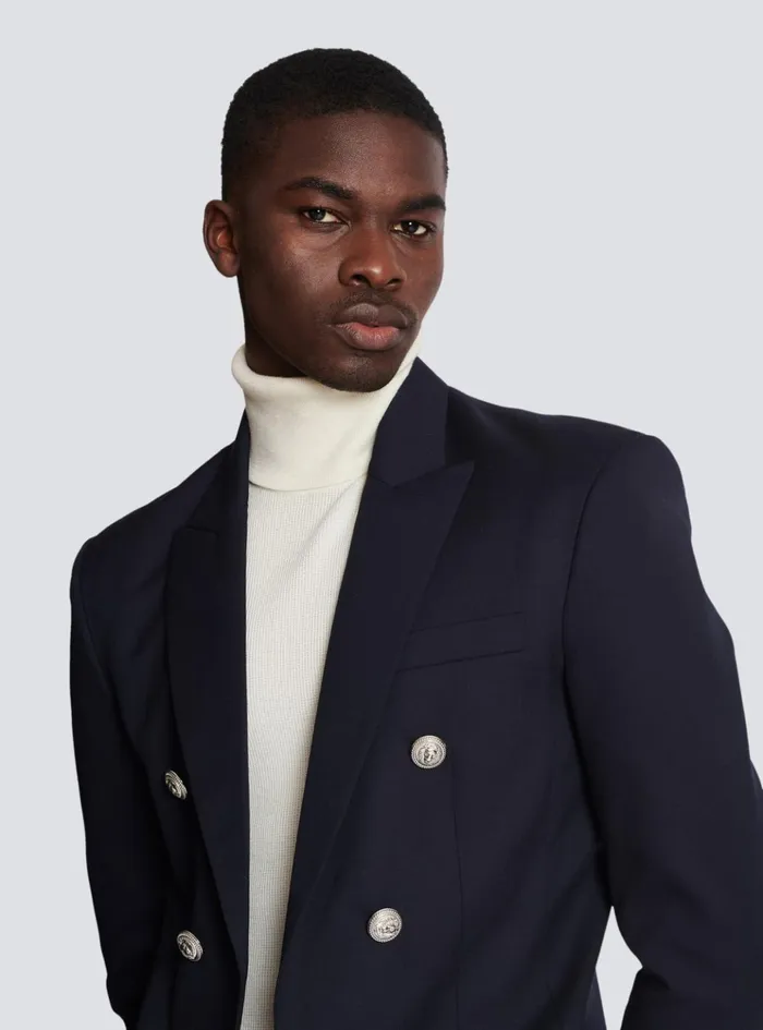 6button Wool Jacket Navy Men Balmain Jackets And Blazers