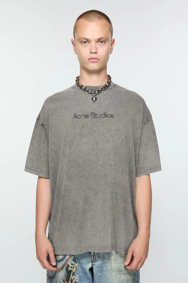 Acne Studios Blurred Logo Tshirt 8211 Relaxed Unisex Fit Faded Grey Men Tshirts