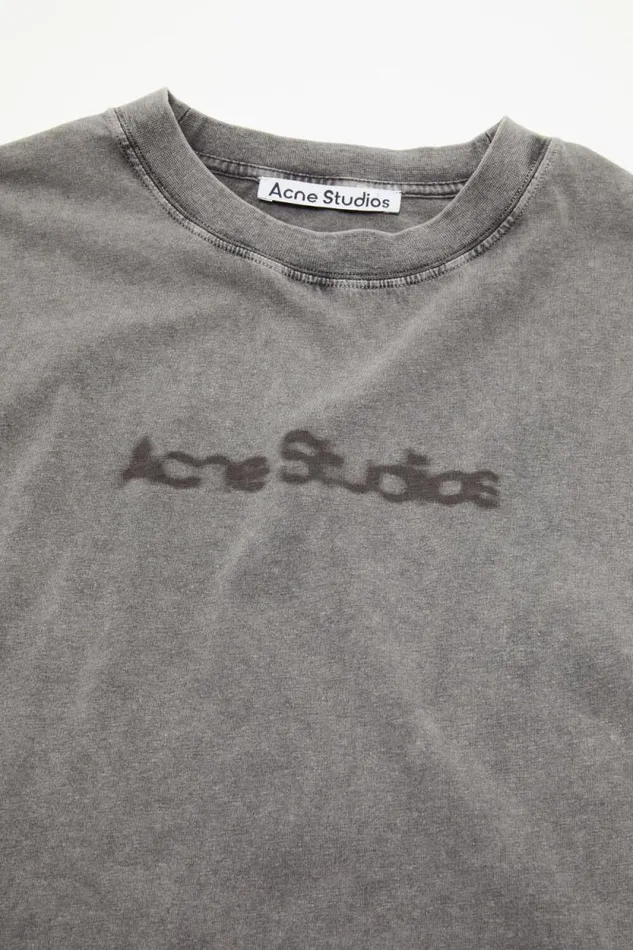 Acne Studios Blurred Logo Tshirt 8211 Relaxed Unisex Fit Faded Grey Men Tshirts