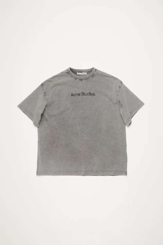 Acne Studios Blurred Logo Tshirt 8211 Relaxed Unisex Fit Faded Grey Men Tshirts