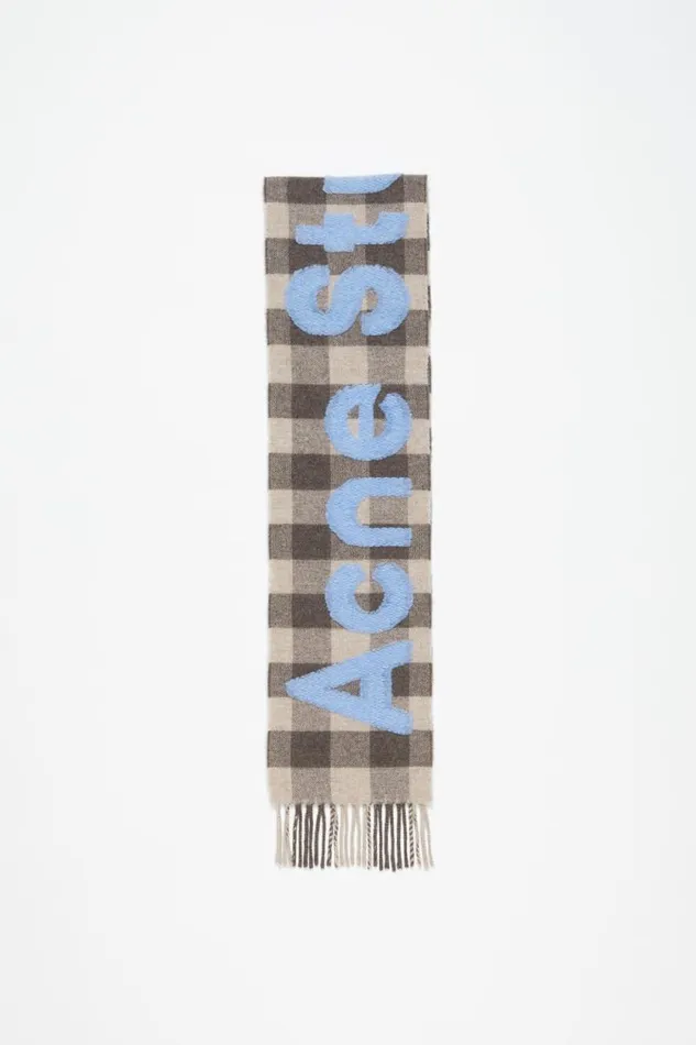 Acne Studios Check Logo Scarf 8211 Narrow Brownblue Women Scarves