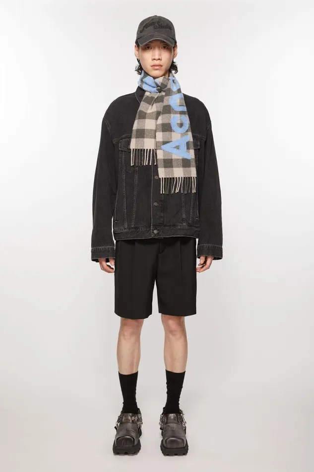 Acne Studios Check Logo Scarf 8211 Narrow Brownblue Women Scarves