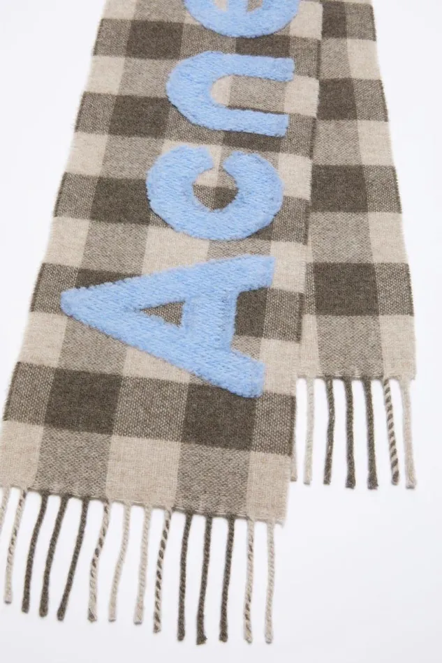 Acne Studios Check Logo Scarf 8211 Narrow Brownblue Women Scarves