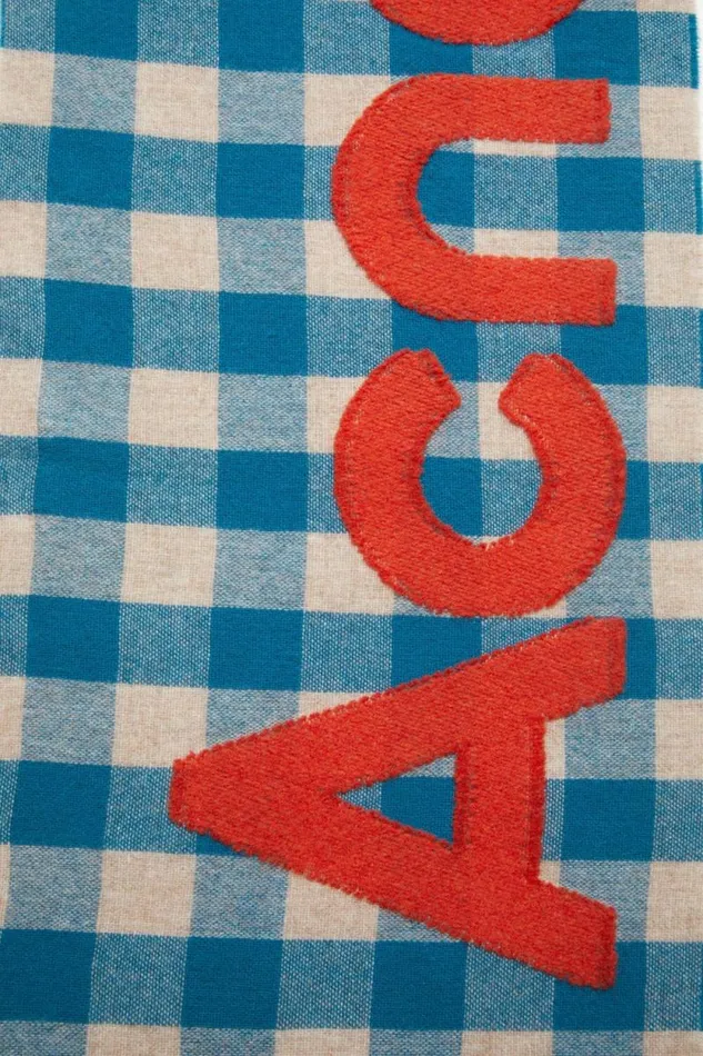 Acne Studios Check Logo Scarf Turquoise Blueorange Men Scarves
