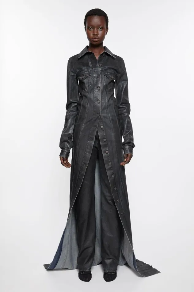 Acne Studios Coated Denim Dress Blackmid Blue Women Dresses