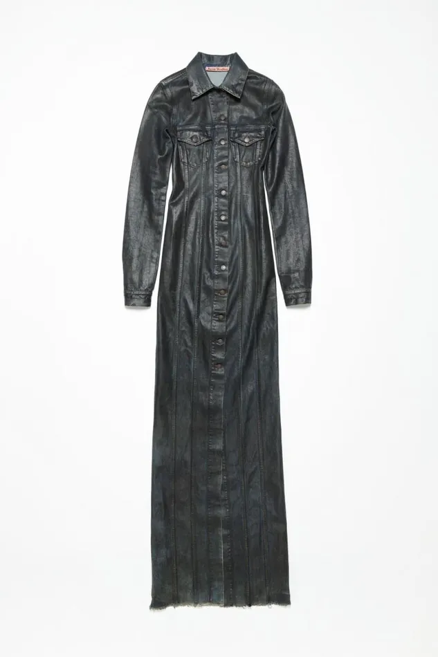 Acne Studios Coated Denim Dress Blackmid Blue Women Dresses Acne Studios Coated Denim Dress Blackmid Blue Women Dresses