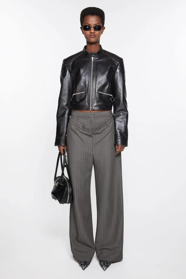 Acne Studios Deconstructed Pinstripe Trousers Grey Melange Women Trousers