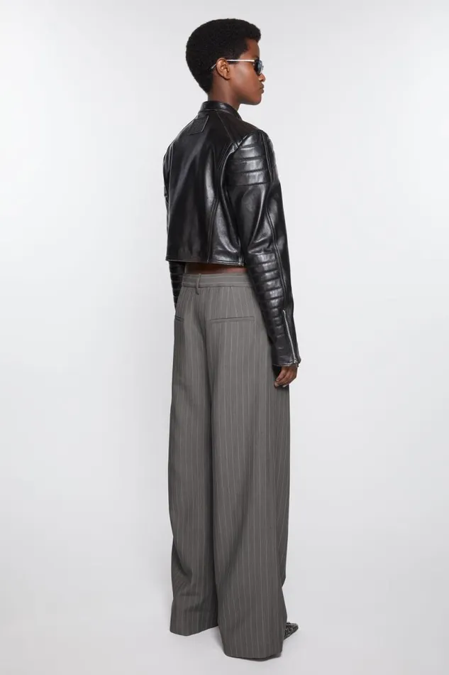 Acne Studios Deconstructed Pinstripe Trousers Grey Melange Women Trousers Acne Studios Deconstructed Pinstripe Trousers Grey Melange Women Trousers