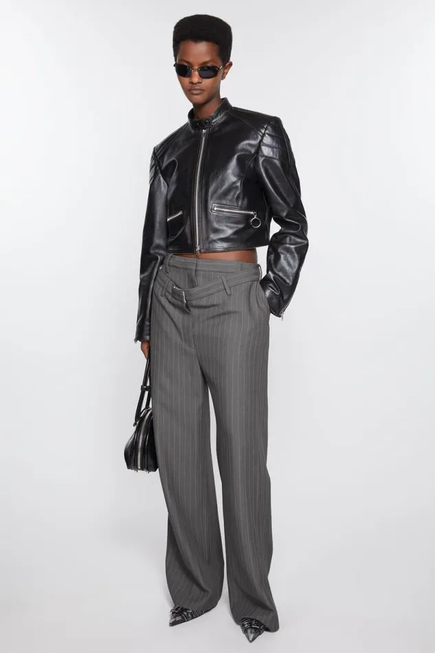 Acne Studios Deconstructed Pinstripe Trousers Grey Melange Women Trousers Acne Studios Deconstructed Pinstripe Trousers Grey Melange Women Trousers