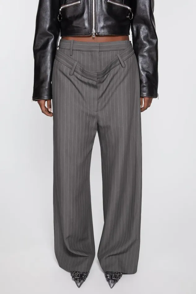 Acne Studios Deconstructed Pinstripe Trousers Grey Melange Women Trousers Acne Studios Deconstructed Pinstripe Trousers Grey Melange Women Trousers