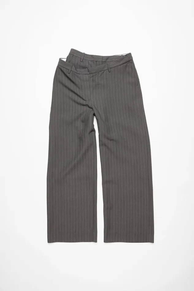 Acne Studios Deconstructed Pinstripe Trousers Grey Melange Women Trousers Acne Studios Deconstructed Pinstripe Trousers Grey Melange Women Trousers