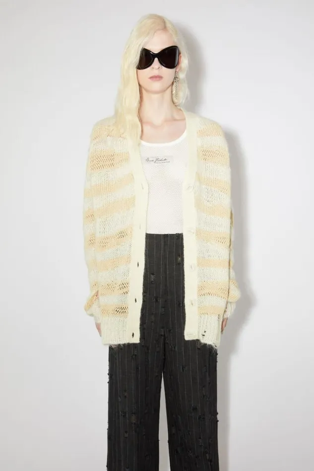 Acne Studios Distressed Stripe Cardigan Off Whiteecru Women Knitwear