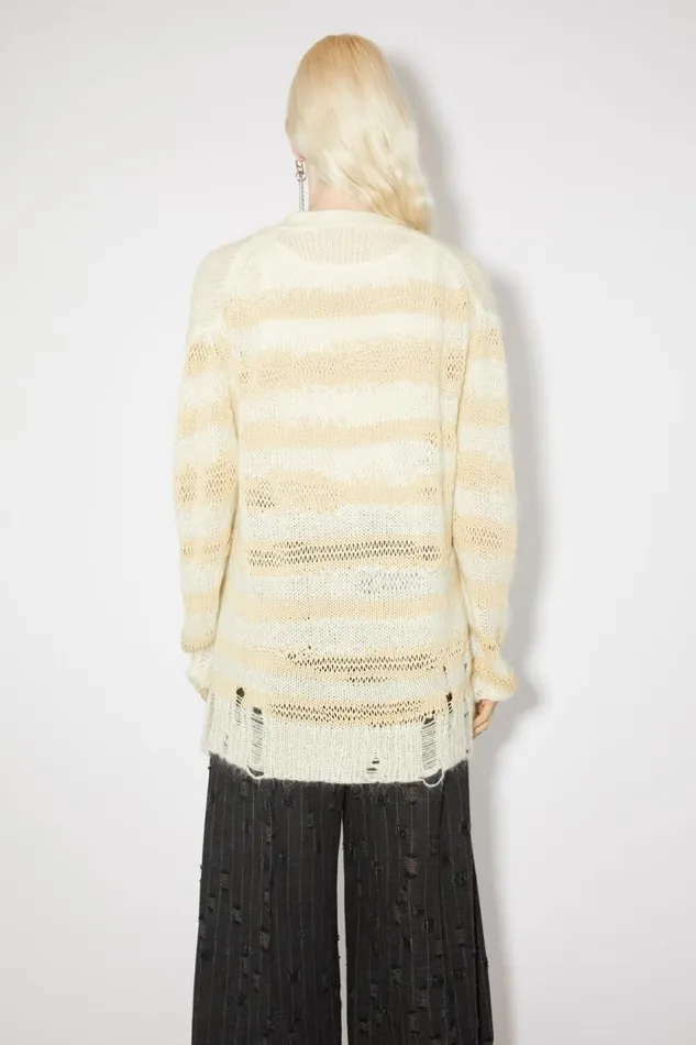 Acne Studios Distressed Stripe Cardigan Off Whiteecru Women Knitwear