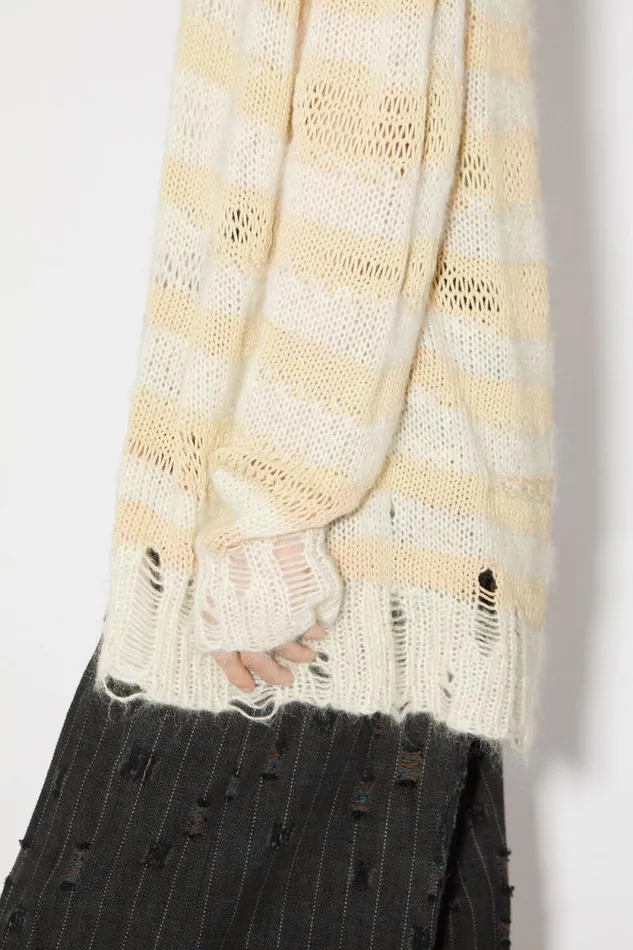 Acne Studios Distressed Stripe Cardigan Off Whiteecru Women Knitwear