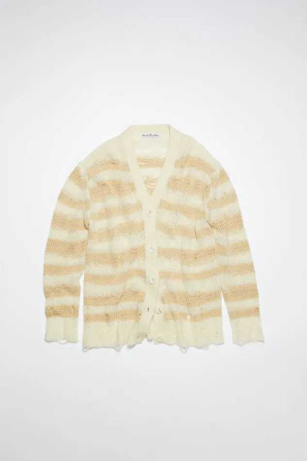 Acne Studios Distressed Stripe Cardigan Off Whiteecru Women Knitwear