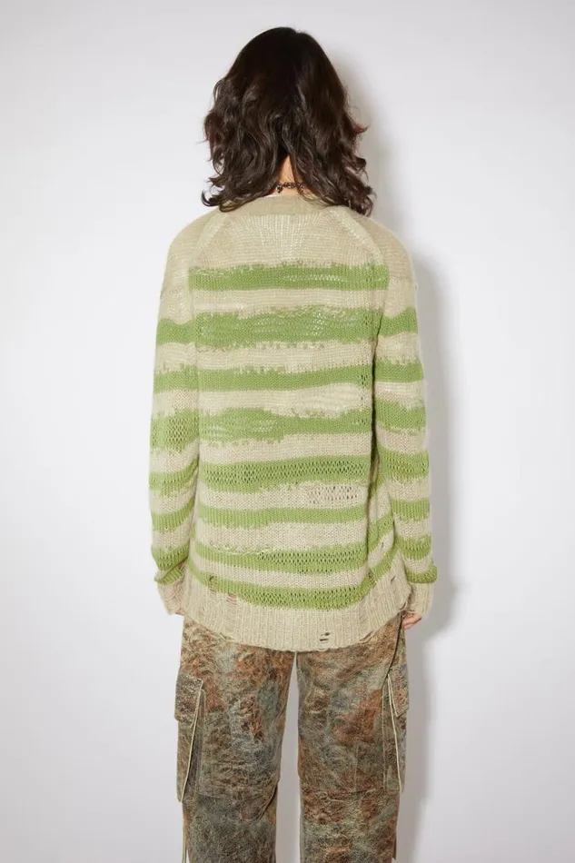 Acne Studios Distressed Stripe Cardigan Sage Greenapple Green Women Knitwear Acne Studios Distressed Stripe Cardigan Sage Greenapple Green Women Knitwear