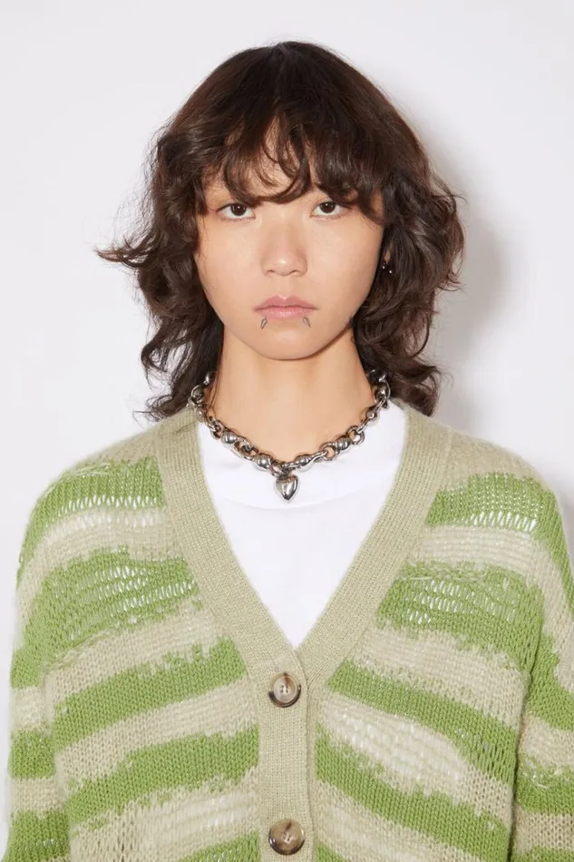 Acne Studios Distressed Stripe Cardigan Sage Greenapple Green Women Knitwear Acne Studios Distressed Stripe Cardigan Sage Greenapple Green Women Knitwear