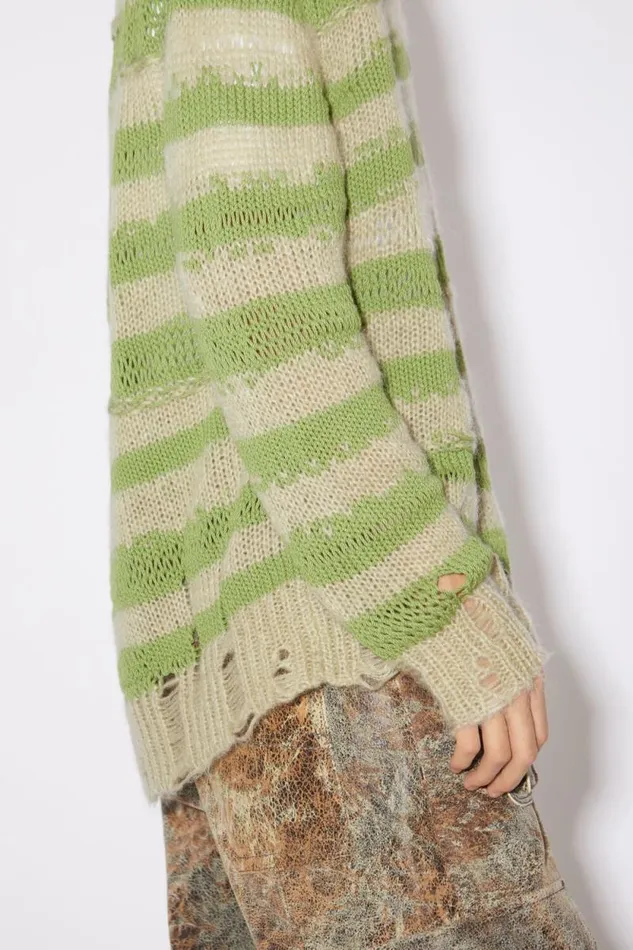 Acne Studios Distressed Stripe Cardigan Sage Greenapple Green Women Knitwear Acne Studios Distressed Stripe Cardigan Sage Greenapple Green Women Knitwear