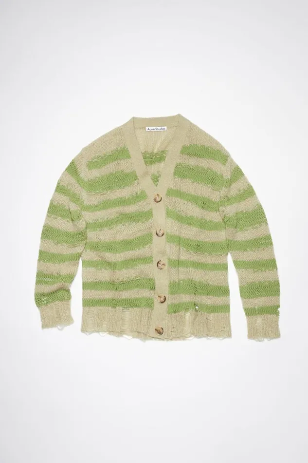 Acne Studios Distressed Stripe Cardigan Sage Greenapple Green Women Knitwear Acne Studios Distressed Stripe Cardigan Sage Greenapple Green Women Knitwear