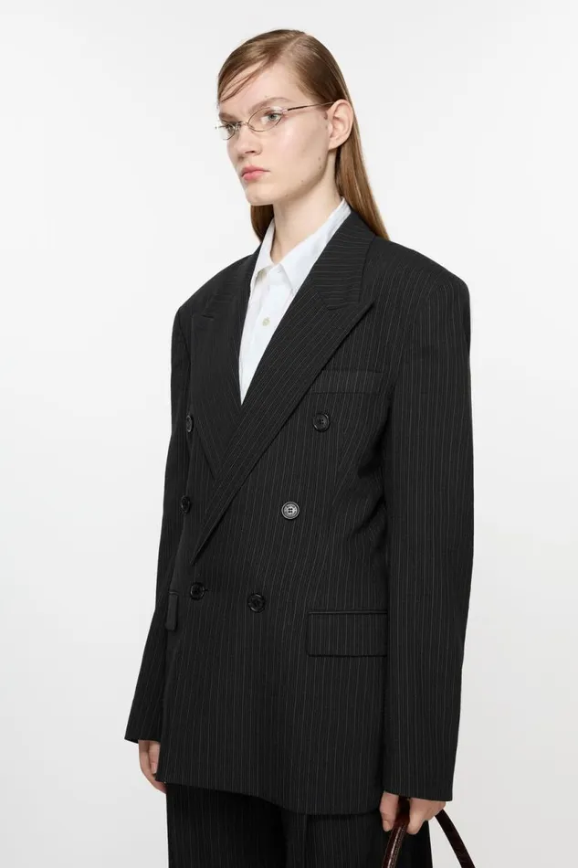 Acne Studios Doublebreasted Pinstripe Jacket Black Women Suit Jackets Acne Studios Doublebreasted Pinstripe Jacket Black Women Suit Jackets