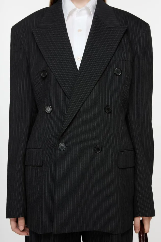 Acne Studios Doublebreasted Pinstripe Jacket Black Women Suit Jackets Acne Studios Doublebreasted Pinstripe Jacket Black Women Suit Jackets
