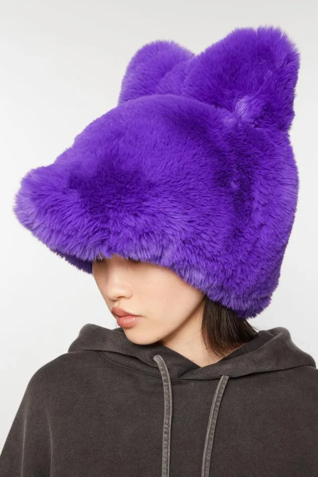 Acne Studios Fluffy Bow Hat Purple Women Hats Acne Studios Fluffy Bow Hat Purple Women Hats