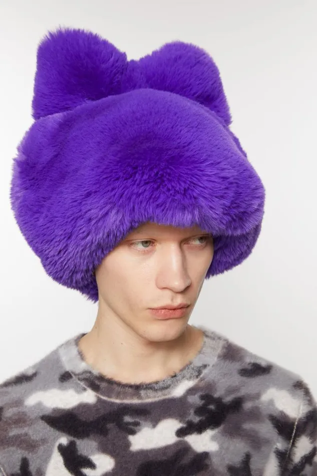 Acne Studios Fluffy Bow Hat Purple Women Hats Acne Studios Fluffy Bow Hat Purple Women Hats