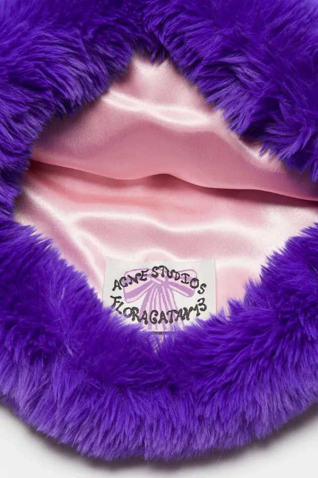 Acne Studios Fluffy Bow Hat Purple Women Hats Acne Studios Fluffy Bow Hat Purple Women Hats