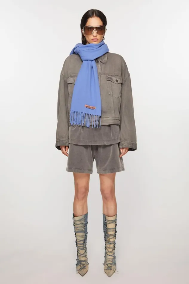 Acne Studios Fringe Wool Scarf 8211 Narrow Sweet Blue Men Scarves