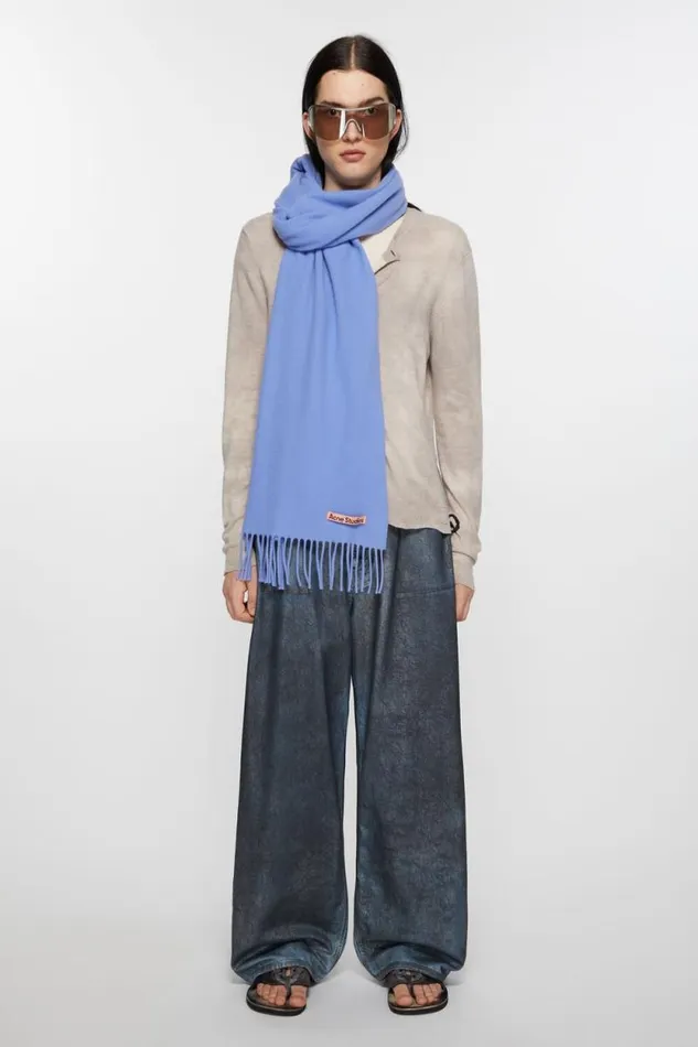 Acne Studios Fringe Wool Scarf 8211 Narrow Sweet Blue Men Scarves