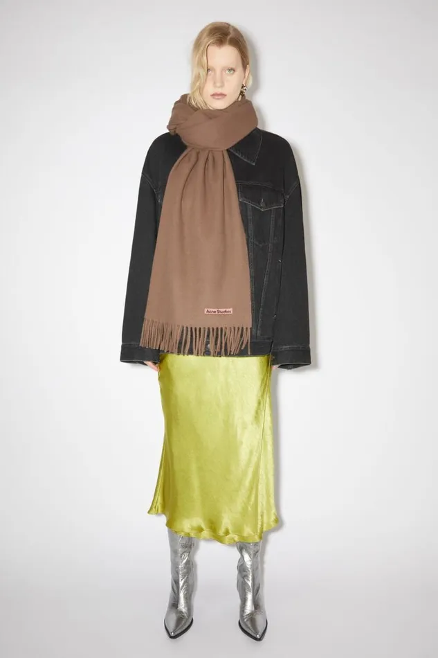 Acne Studios Fringe Wool Scarf 8211 Oversized Caramel Brown Men Scarves