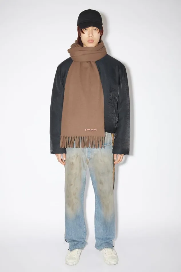 Acne Studios Fringe Wool Scarf 8211 Oversized Caramel Brown Men Scarves