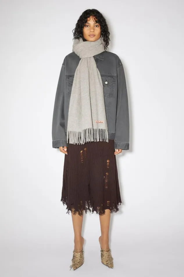 Acne Studios Fringe Wool Scarf 8211 Oversized Light Grey Melange Men Scarves