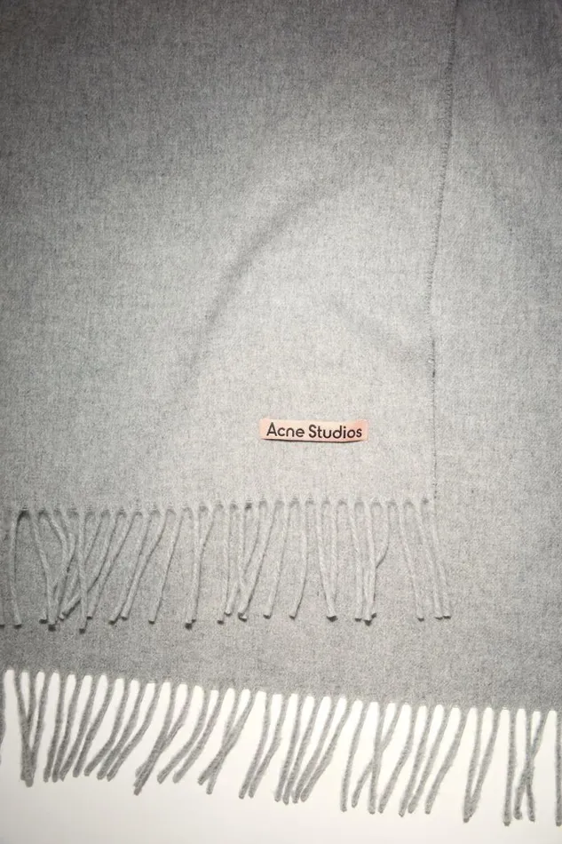 Acne Studios Fringe Wool Scarf 8211 Oversized Light Grey Melange Men Scarves