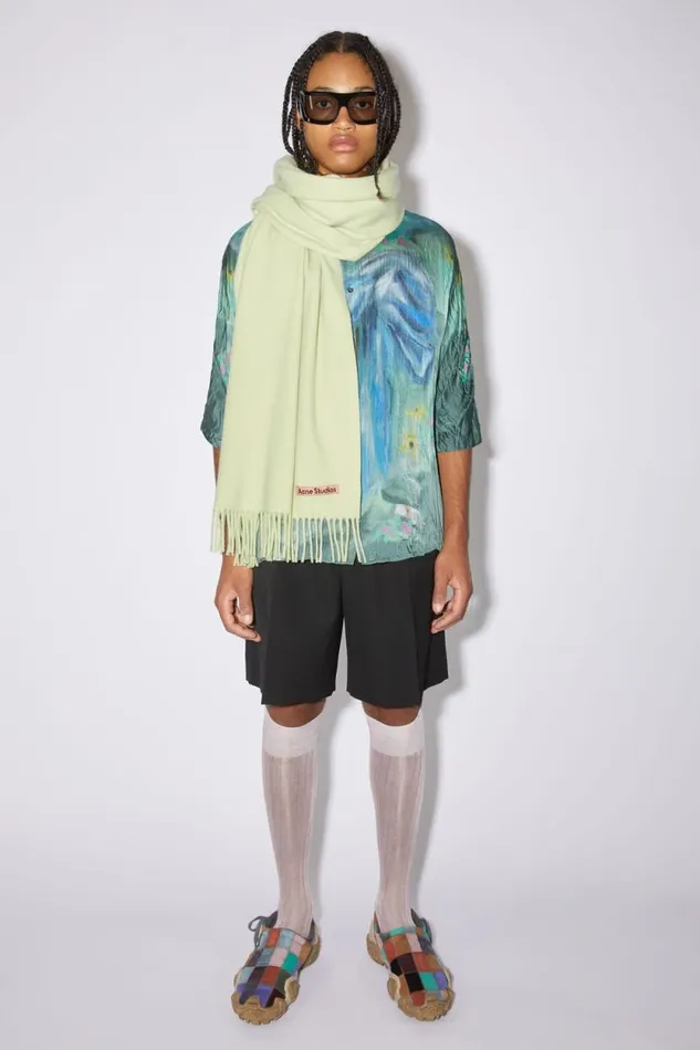 Acne Studios Fringe Wool Scarf 8211 Oversized Pale Green Men Scarves