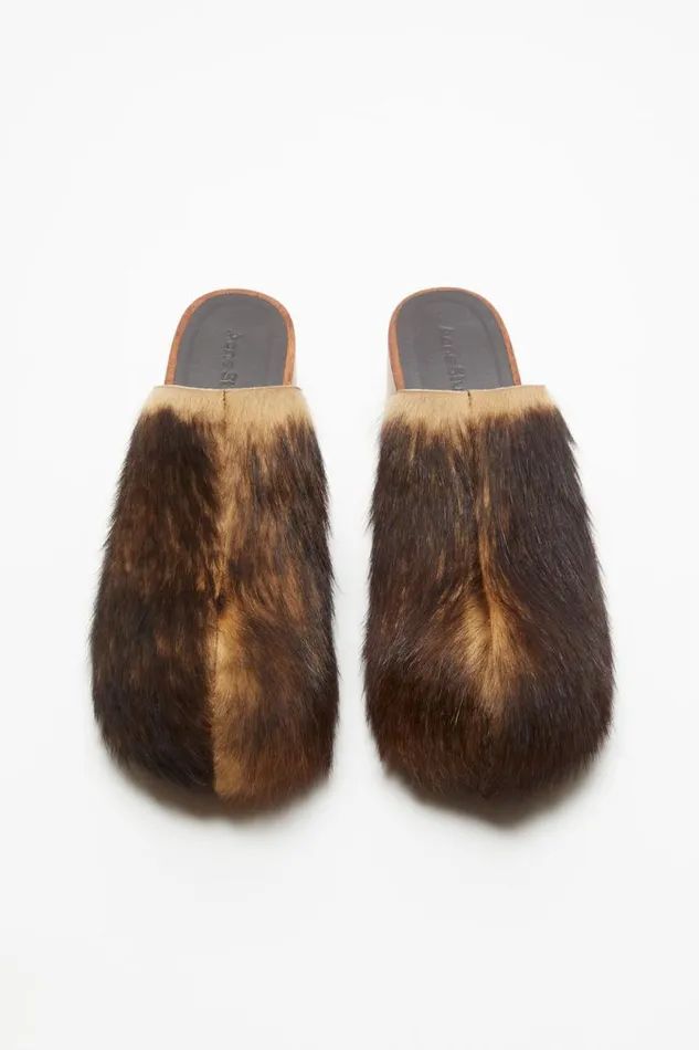 Acne Studios Hairy Wood Clogs Multi Brown Women Shoes